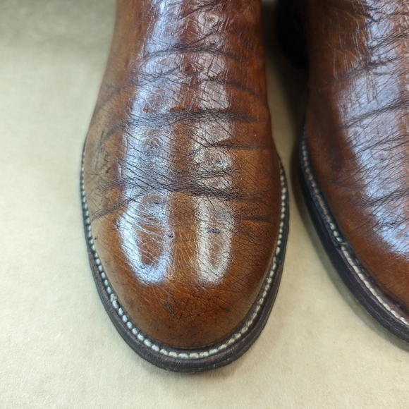 Lucchese Boots men's size 8.5EE Exotic Genuine Cognac Brown Smooth Ostrich class - Picture 5 of 12